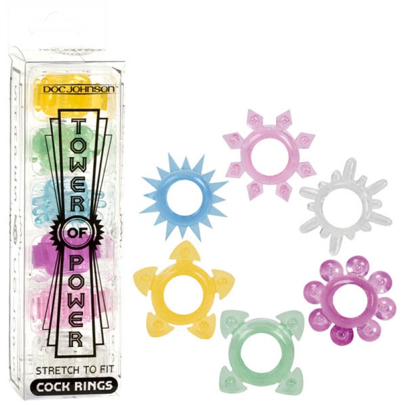 Tower of Power Coloured Cock Rings 6-Pack